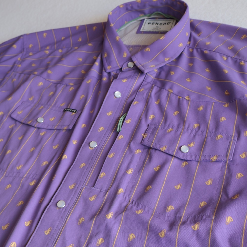 Poncho Mens XL Regular Fit Purple Short Sleeve Snap The Hoodoo Crawfish Shirt - Picture 2 of 11